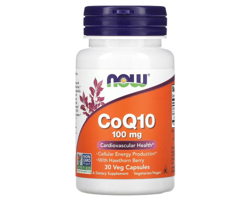 Коензим Q10, Coenzyme Q10, Now Foods, з ягодами глоду, 100 мг, 30 вегетаріанських капсул