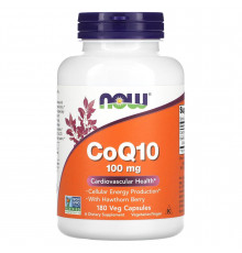 Коензим Q10 (CoQ10), Now Foods, з ягодами глоду, 100 мг, 180 вегетаріанських капсул