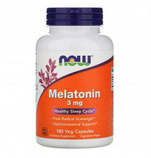 Мелатонін, Melatonin, Now Foods, 3 мг, 180 вегетаріанських капсул