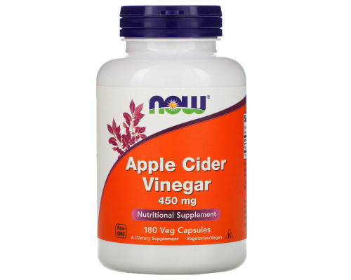 Яблучний оцет сидровий, Apple Cider Vinegar, Now Foods, 450 мг, 180 капсул