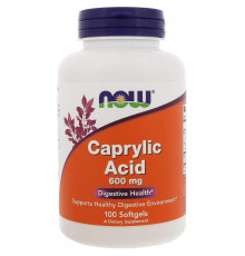 Каприлова кислота, Caprylic Acid, Now Foods, 600 мг, 100 гелевих капсул