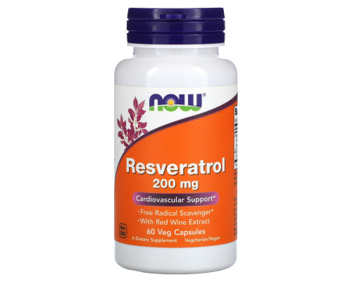 Ресвератрол, Resveratrol, NOW Foods, 200 мг, 60 вегетаріанських капсул