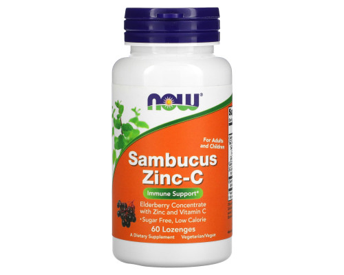 Бузина з цинком і вітаміном С, Sambucus Zinc-C, Now Foods, 60 льодяників