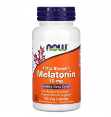 Мелатонін, Melatonin, NOW Foods, додаткова сила, 10 мг, 100 вегетаріанських капсул