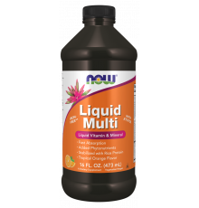 Мультивітаміни, Liquid Multi, Now Foods, рідкі, без заліза, тропічний апельсин, 473 мл