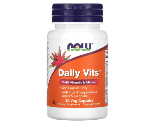 Мультивітаміни та мінерали, Daily Vits, Now Foods, 1 на день, 30 вегетаріанських капсул