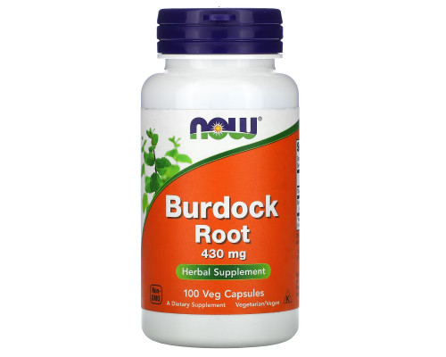 Корінь лопуха, Burdock Root, NOW Foods, 430 мг, 100 веганських капсул