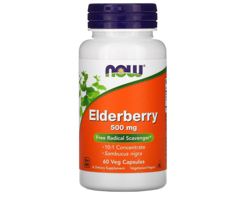 Бузина, Elderberry, Now Foods, 500 мг, 60 вегетаріанських капсул