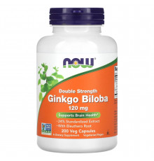 Гінкго білоба, Ginkgo Biloba, Now Foods, подвійна сила, 120 мг, 200 вегетаріанських капсул