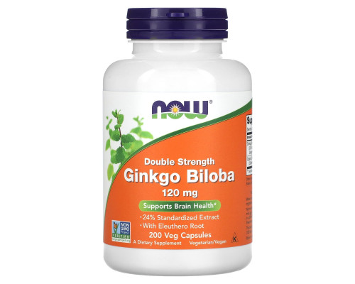 Гінкго білоба, Ginkgo Biloba, Now Foods, подвійна сила, 120 мг, 200 вегетаріанських капсул