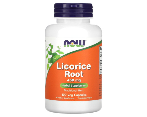 Корінь солодки, Licorice Root, Now Foods, 450 мг, 100 вегетаріанських капсул
