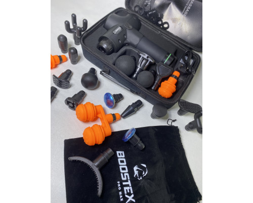 Безкоштовна доставка. Ударний перкусійний масажер Boostex (massage gun) 30 режимів, 21 насадка, батарея
