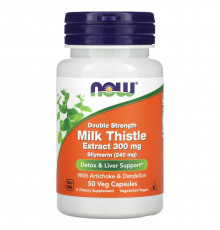 Розторопша, Milk Thistle, Now Foods, екстракт, подвійна сила, 300 мг, 50 вегетаріанських капсул