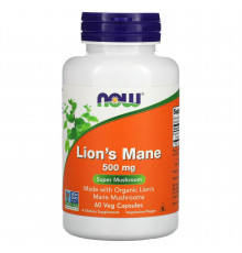 Їжовик гребінчастий, Lion's Mane, Now Foods, 60 рослинних капсул (500 мг в капсулі)