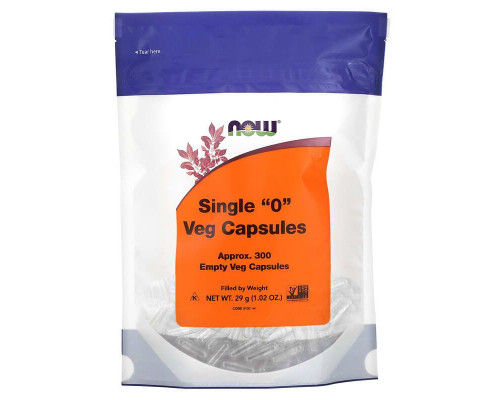 Порожні капсули "0", Single "0" Veg Capsules, Now Foods, 300 порожніх вегетаріанських капсул (29 г)