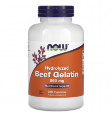 Гідролізат яловичого желатину, Beef Gelatin, Now Foods, 550 мг, 200 капсул