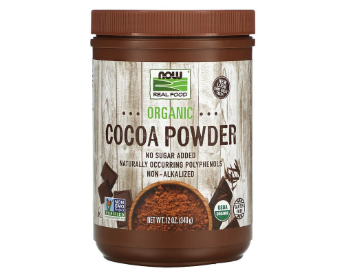 Порошок какао, Real Food, Cocoa Powder, Now Foods, органічний, 340 г