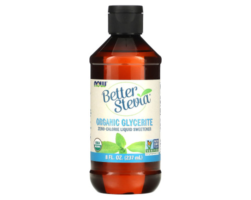 Стевія, Better Stevia, Now Foods, рідкий підсолоджувач з нульовою калорійністю, органік гліцерит, 237 мл