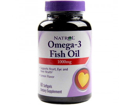 Омега-3, риб'ячий жир, Omega-3 Fish Oil, Natrol, лимонний смак, 1000 мг, 60 гелевих капсул