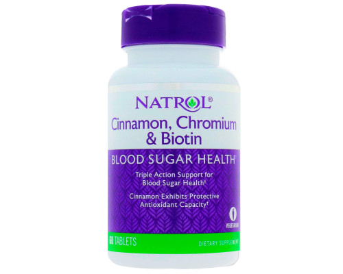 Кориця для зниження цукру, Cinnamon Biotin Chromium, Natrol, 60 таблеток