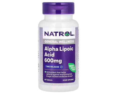 Альфа-ліпоєва кислота, уповільнене вивільнення, Alpha Lipoic Acid, Natrol, 600 мг, 45 таблеток