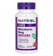 Мелатонін, Melatonin, Natrol, швидкорозчинний, смак полуниці, 5 мг, 90 таблеток