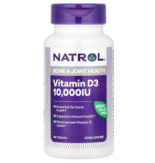 Витамин D3, Vitamin D3, Natrol, для здоровья костей и суставов, 10,000 МЕ, 60 таблеток