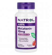 Мелатонин быстрого высвобождения, Melatonin, Natrol, вкус клубники, 10 мг, 60 таблеток