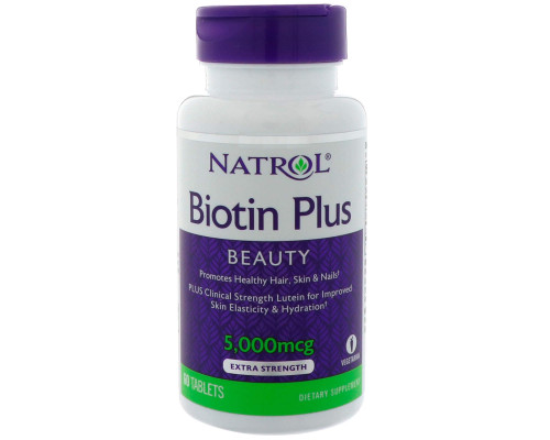 Біотин плюс лютеїн, Biotin Plus with Lutein, Natrol, 60 таблеток