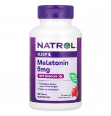 Мелатонін швидкого вивільнення, смак полуниці, Melatonin Fast Dissolve, Natrol, 5 мг, 150 таблеток