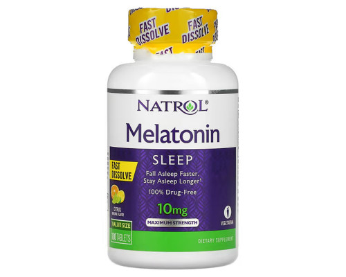 Мелатонін, цитрусовий пунш, Melatonin, Natrol, 10 мг, 100 таблеток