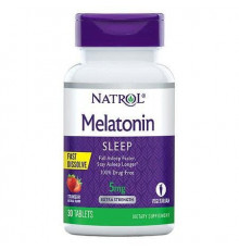 Мелатонін, Melatonin, Natrol, швидкорозчинний, смак полуниці, 5 мг, 30 таблеток