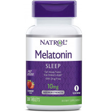 Мелатонін, Melatonin, Natrol, швидкорозчинний, смак полуниці, 10 мг, 30 таблеток