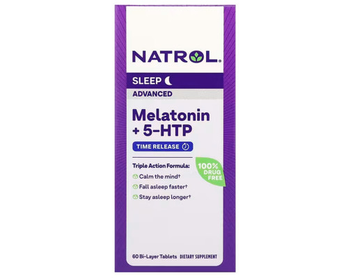 Мелатонін + 5 НТР, Melatonin + 5-HTP, Natrol, покращений сон, 60 таблеток