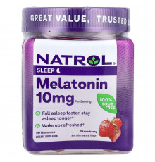 Мелатонін, Melatonin Gummies, Natrol, смак полуниці, 10 мг, 90 жувальних цукерок (5 мг у кожній жувальній цукерці)