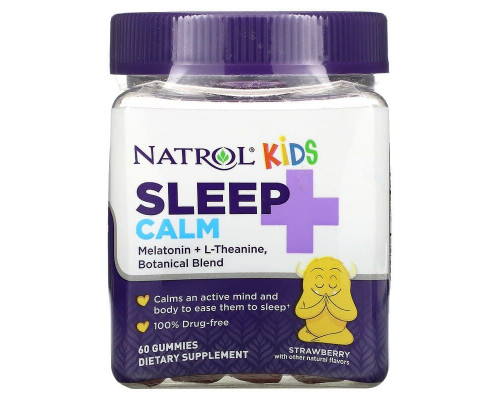 Підтримка сну для дітей з 4 років, Sleep + Calm, Natrol, смак полуниці, 60 жувальних цукерок