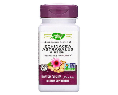 Ехінацея, астрагал і рейші, Echinacea Astragalus & Reishi, Nature's Way, 1200 мг, 100 капсул