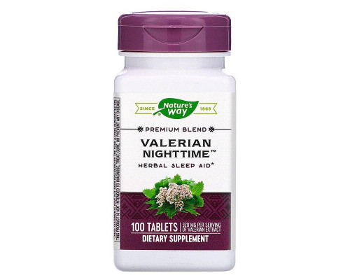 Валеріана, Valerian Nighttime, Nature's Way, без присмаку, для сну, 100 таблеток