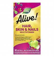 Мультивітаміни для волосся, шкіри і нігтів, Hair, Skin & Nails Multi-Vitamin, Nature's Way, Alive!, 60 гелевих капсул