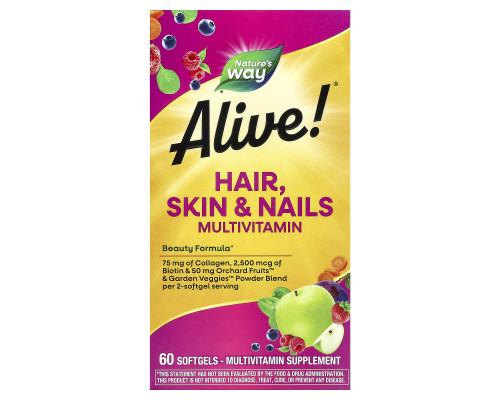 Мультивітаміни для волосся, шкіри і нігтів, Hair, Skin & Nails Multi-Vitamin, Nature's Way, Alive!, 60 гелевих капсул