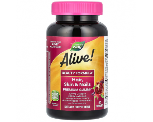 Вітаміни для волосся, шкіри і нігтів з колагеном, Skin, Nails, Hair with Collagen, Nature's Way, полуниця, 60 жувальних цукерок