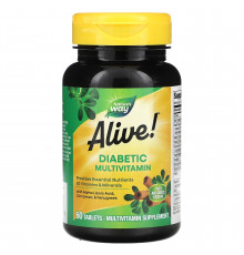 Мультивітаміни для діабетиків, Diabetic Multivitamin, Alive!, Nature's Way, 60 таблеток