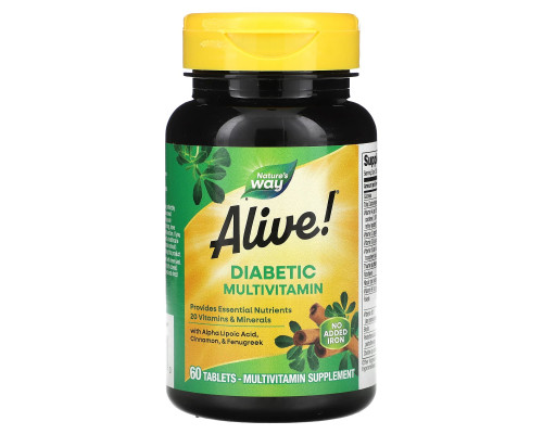Мультивітаміни для діабетиків, Diabetic Multivitamin, Alive!, Nature's Way, 60 таблеток