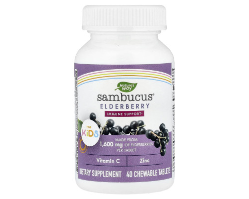 Бузина для дітей, Sambucus for Kids, Standardized Elderberry, Nature's Way, 40 жувальних таблеток