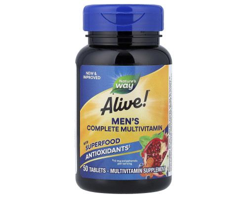Мультивітаміни для чоловіків, Alive!® Men's Complete Multivitamin, Nature's Way, 50 таблеток
