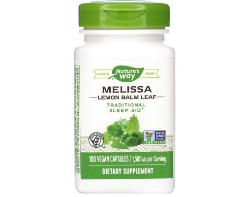 Мелісса, Melissa, Nature's Way, лимонний бальзам, 1500 мг, 100 веганських капсул (500 мг у капсулі)