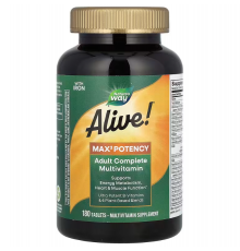Мультивітаміни із залізом, Adult Complete Multivitamin, Natures Way, Alive! для дорослих, 3 таблетки на день, 180 таблеток