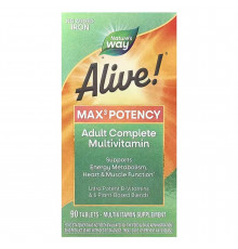 Мультивітаміни, 3 на день, Alive!® Max3 Potency, Nature's Way, без заліза, 90 таблеток