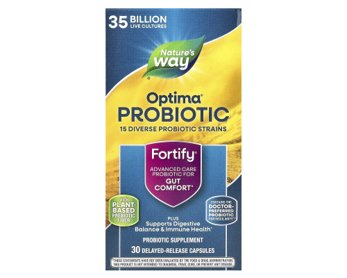Пробіотики та пребіотики, Fortify Optima, Daily Probiotic + Prebiotics, Natures Way, щоденний догляд, 35 млрд КУО, 30 капсул з відстроченим вивільненням