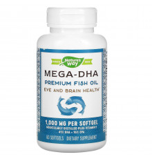Риб'ячий жир + вітамін Е, Mega-DHA, Nature's Way, концентрат, 1000 мг, 60 гелевих капсул
